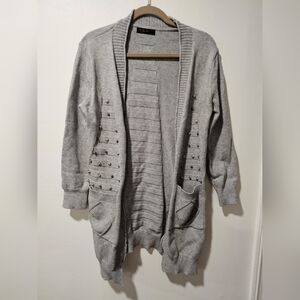 Gray Studded Open Cardigan
